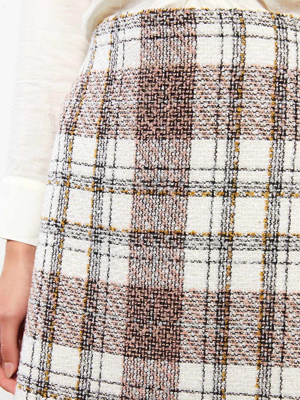 Pembe Ekose Kadın Etek-4