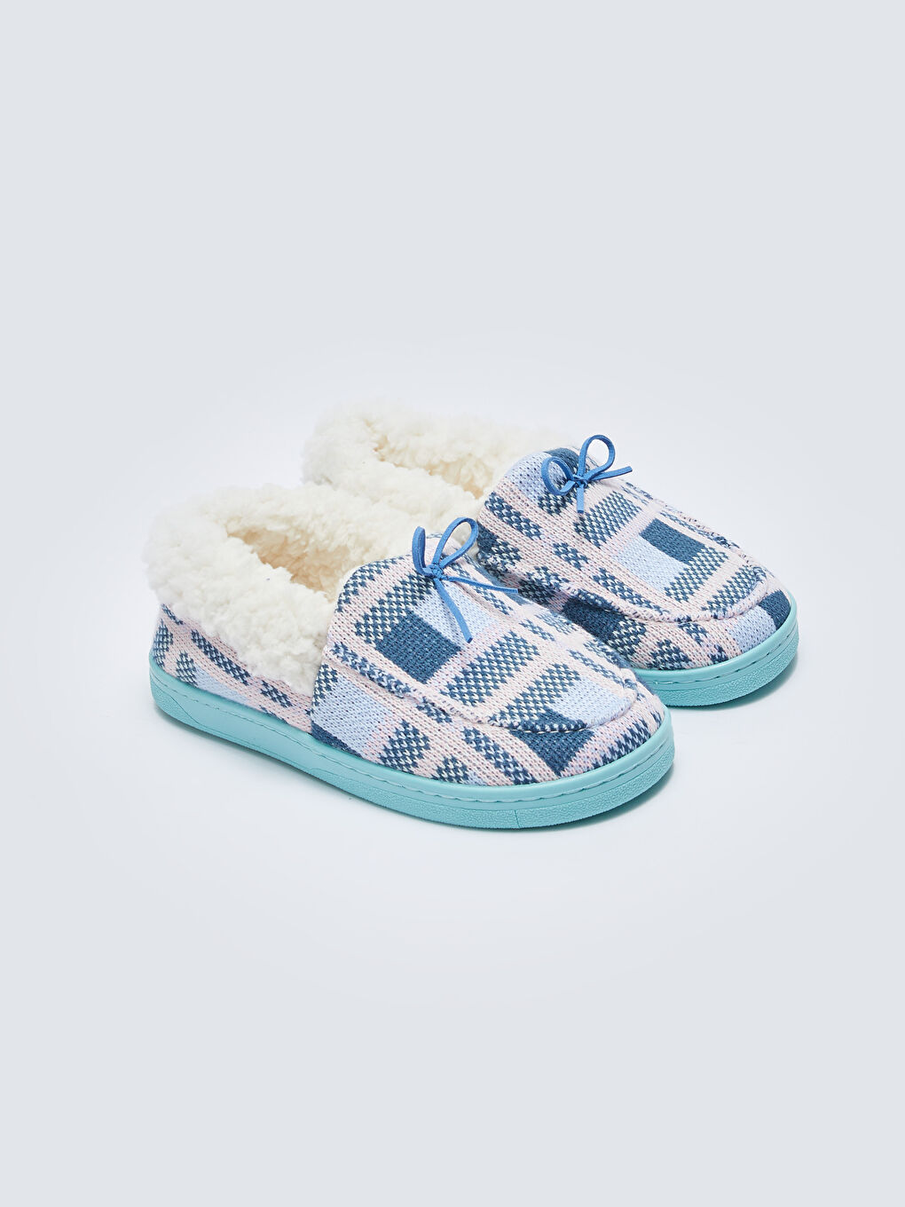 Mavi Ekose Desenli Kadın Ev Ayakkabısı