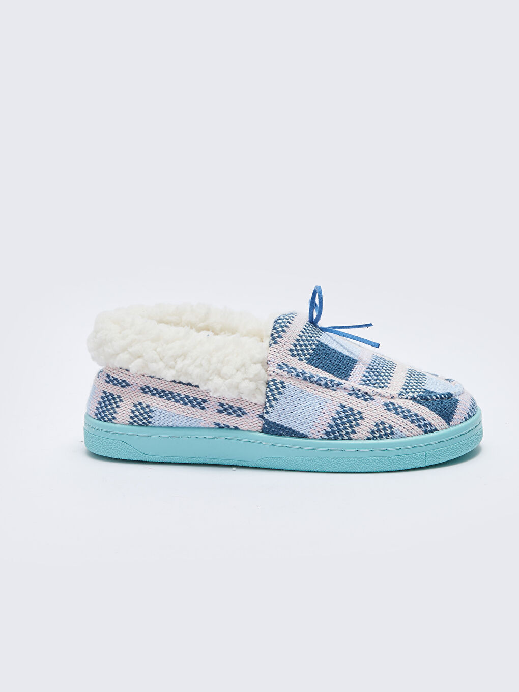 Mavi Ekose Desenli Kadın Ev Ayakkabısı-1