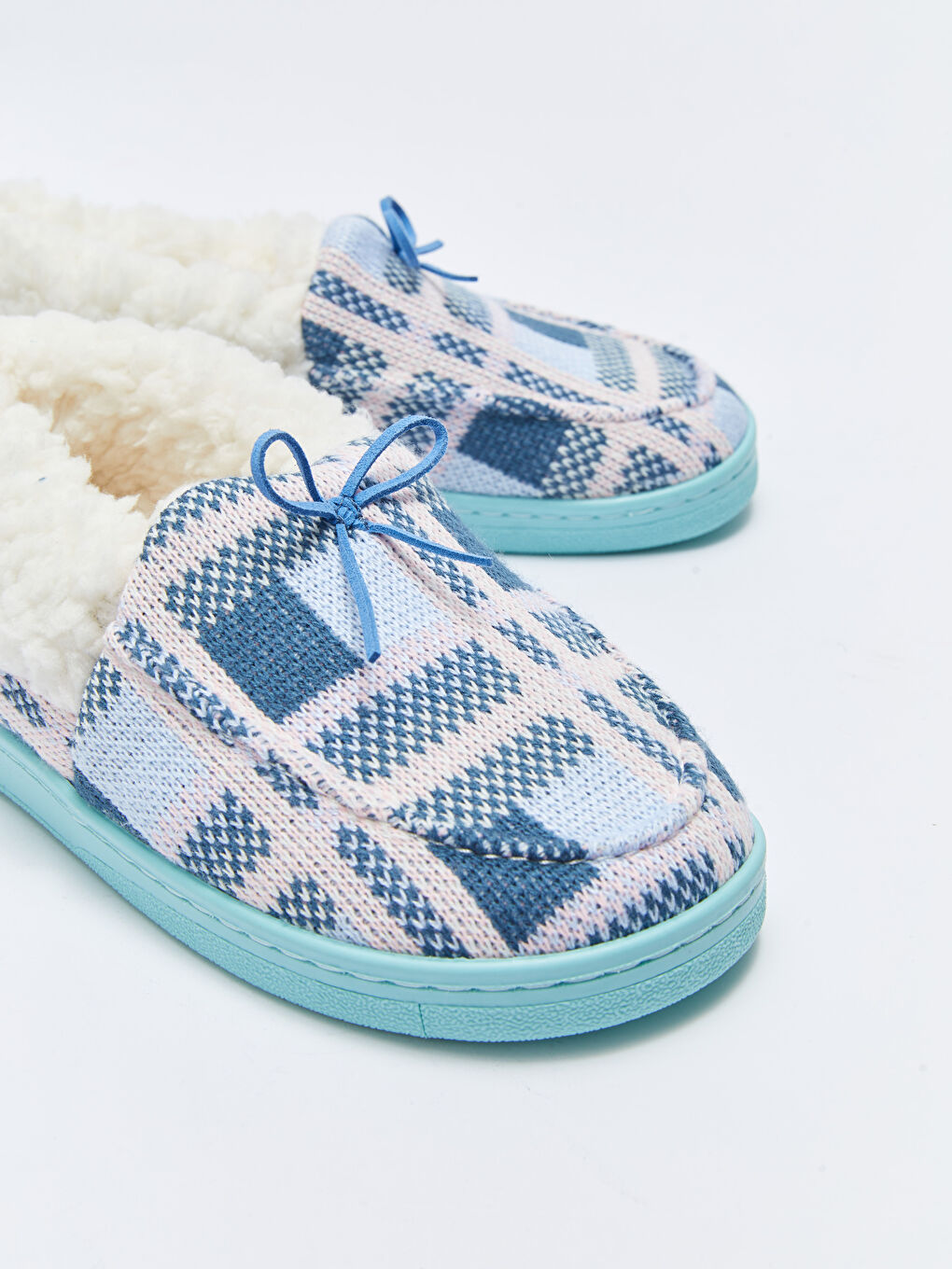 Mavi Ekose Desenli Kadın Ev Ayakkabısı-2