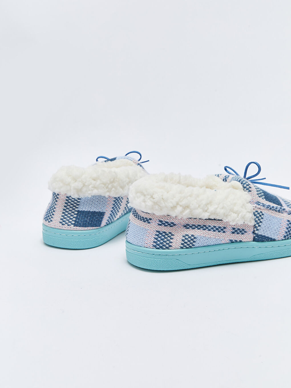Mavi Ekose Desenli Kadın Ev Ayakkabısı-4