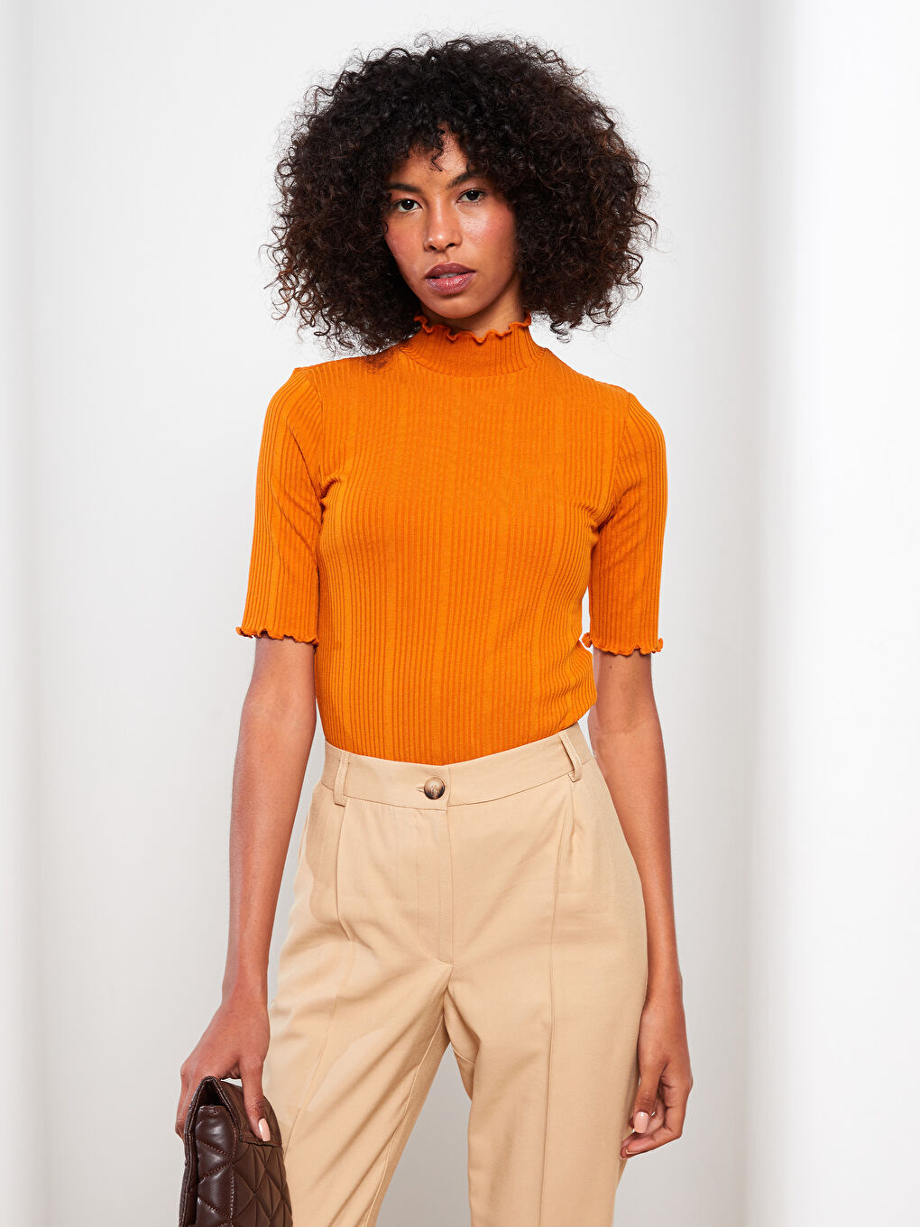 Half Turtleneck Straight Short Sleeve Women's Sweater-1