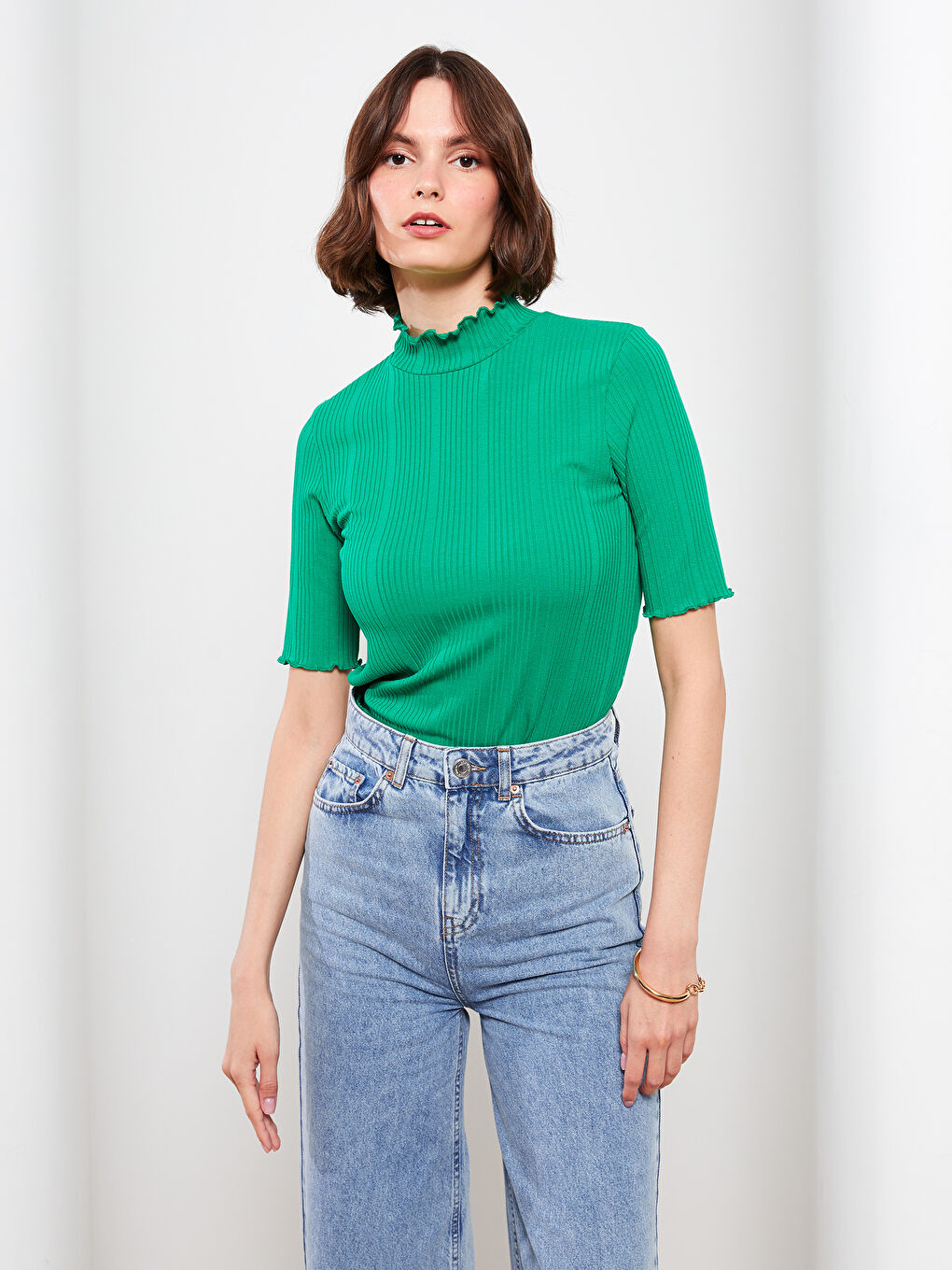 Half Turtleneck Straight Short Sleeve Women's Sweater