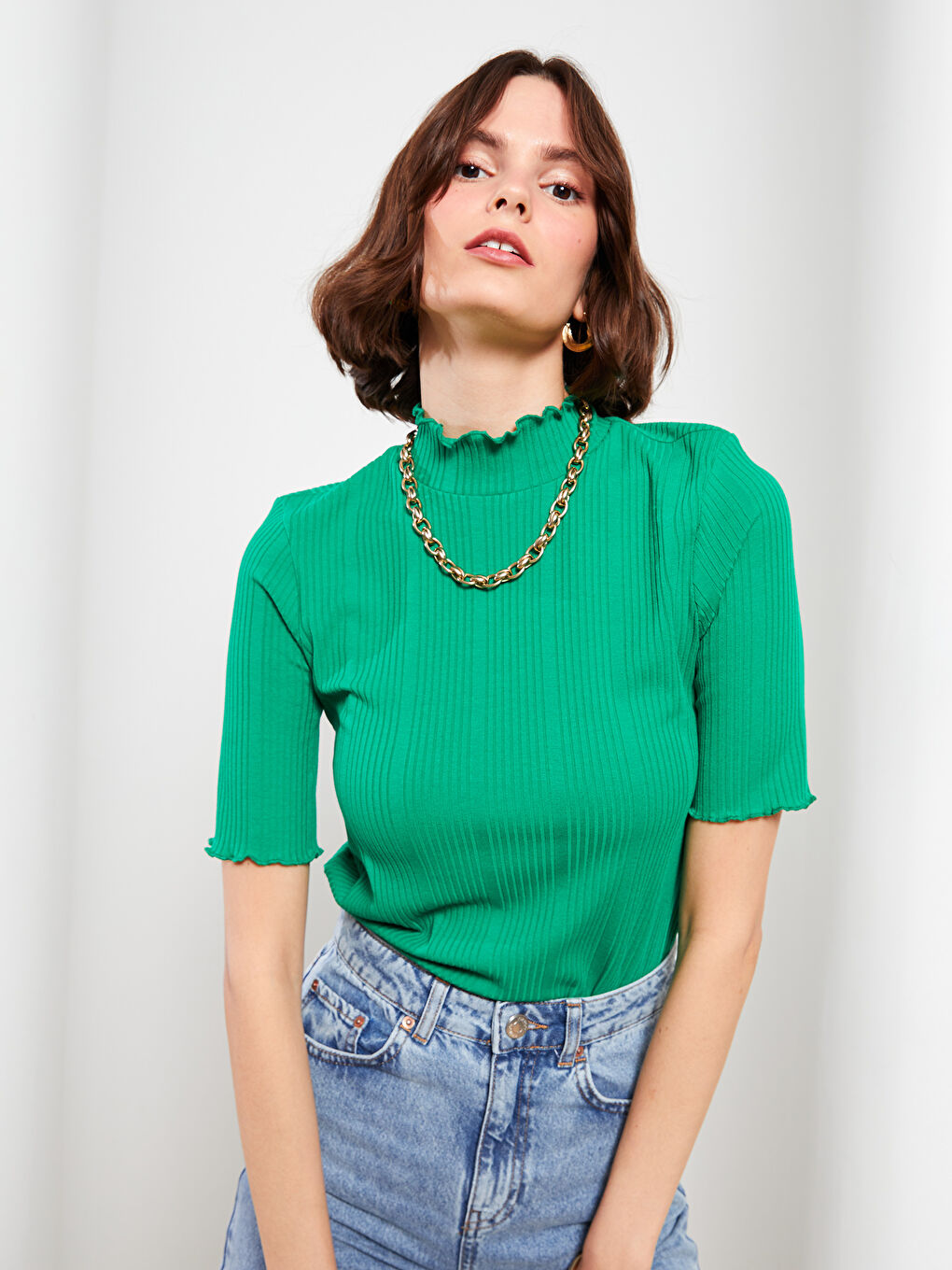 Half Turtleneck Straight Short Sleeve Women's Sweater-1