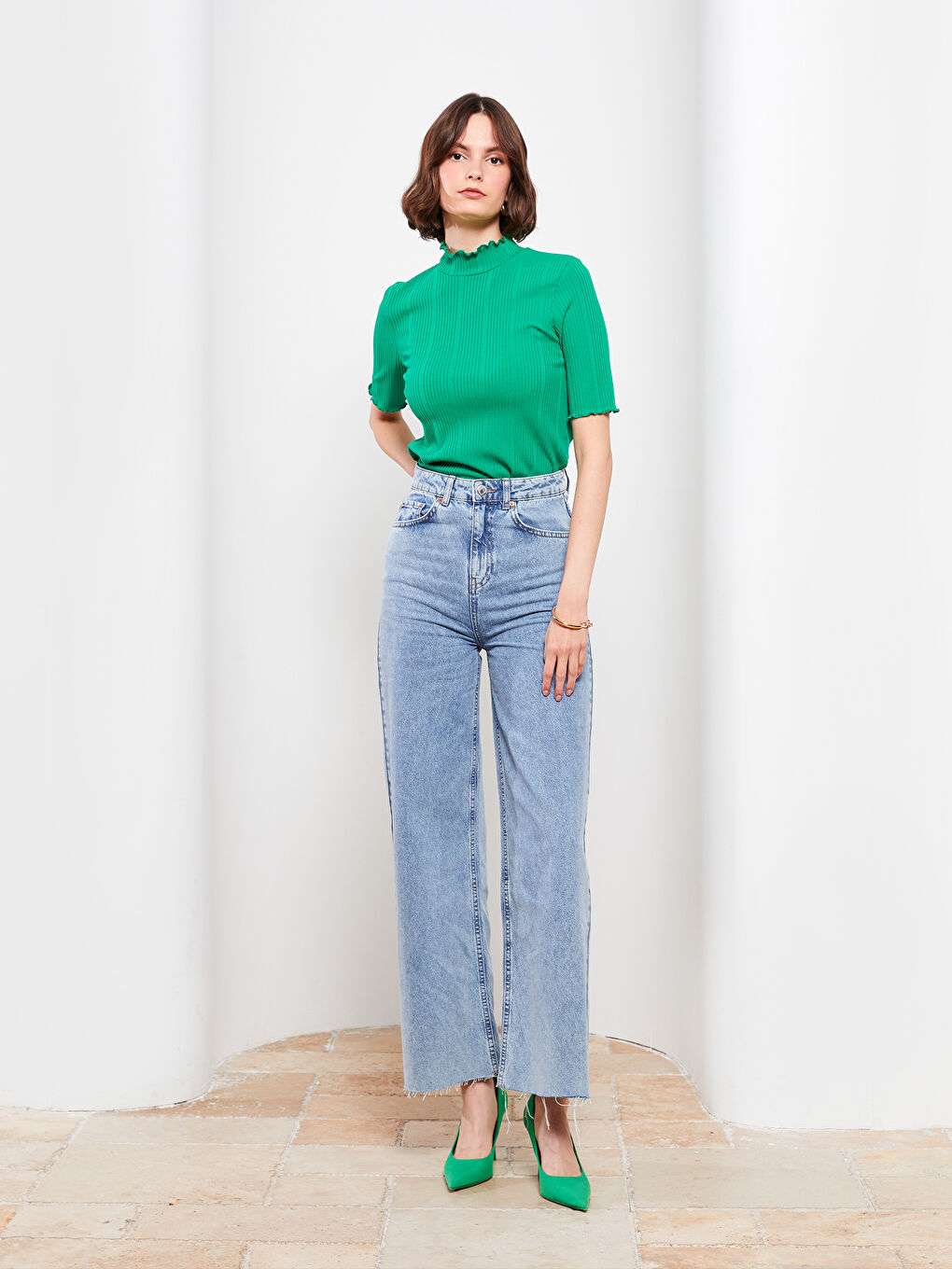 Half Turtleneck Straight Short Sleeve Women's Sweater-2