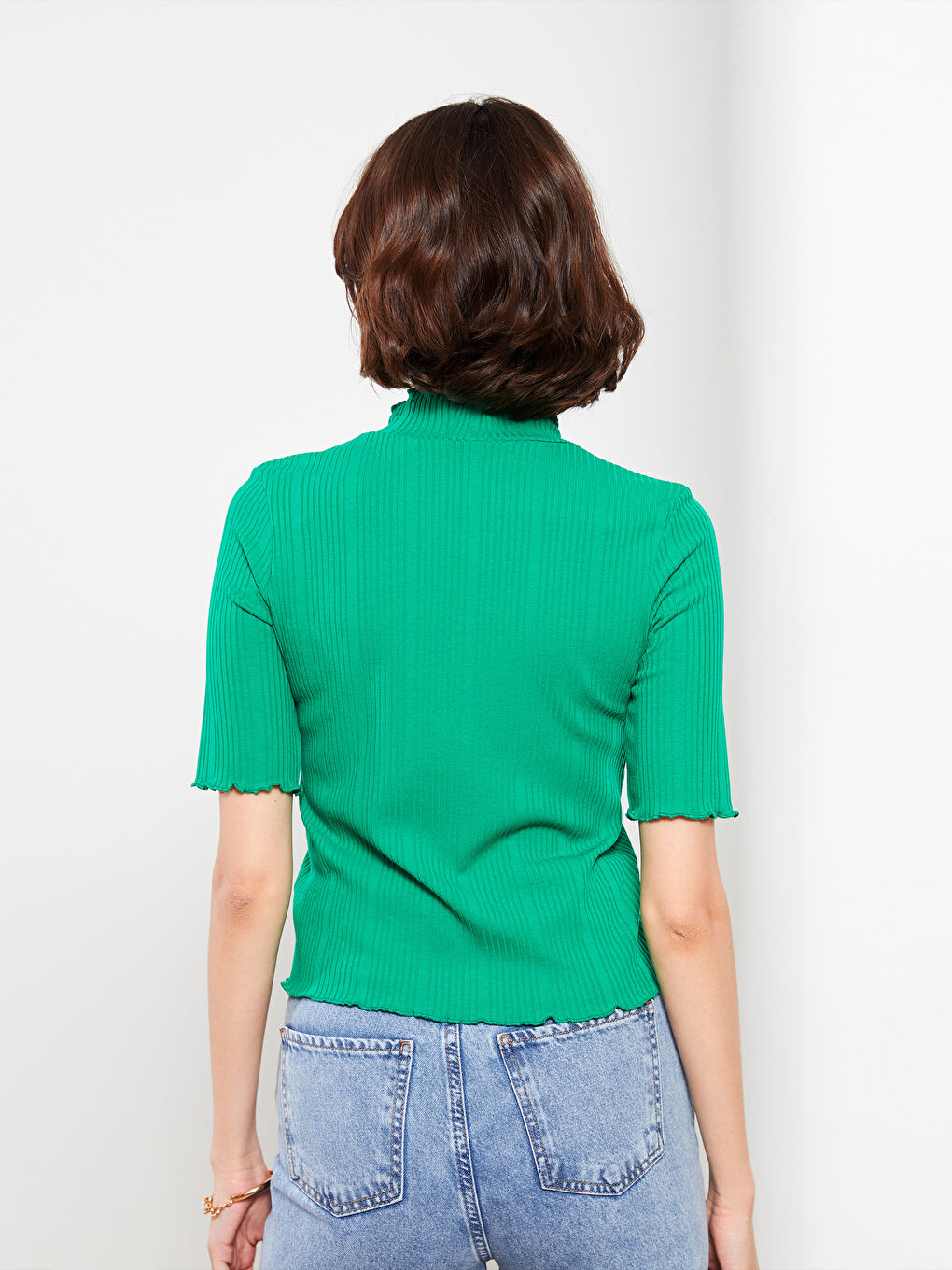 Half Turtleneck Straight Short Sleeve Women's Sweater-4