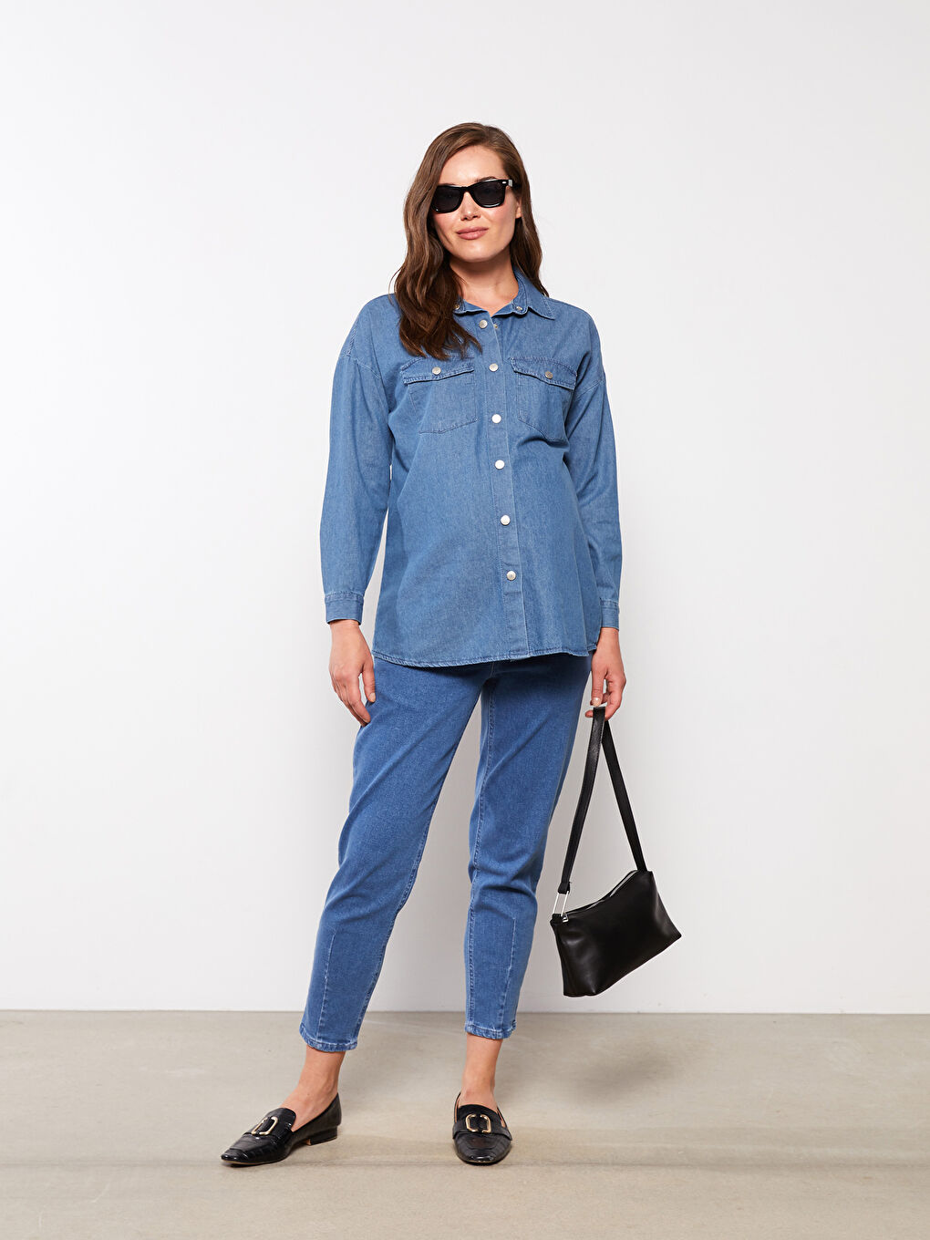 Cămașă din denim pentru maternitate Rodeo cu nasturi, mânecă lungă, lejeră