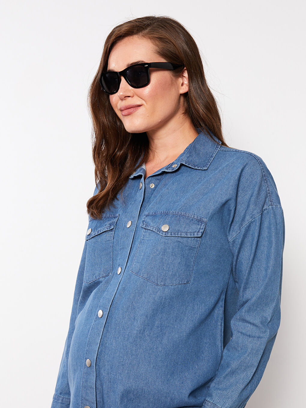 Cămașă din denim pentru maternitate Rodeo cu nasturi, mânecă lungă, lejeră-1