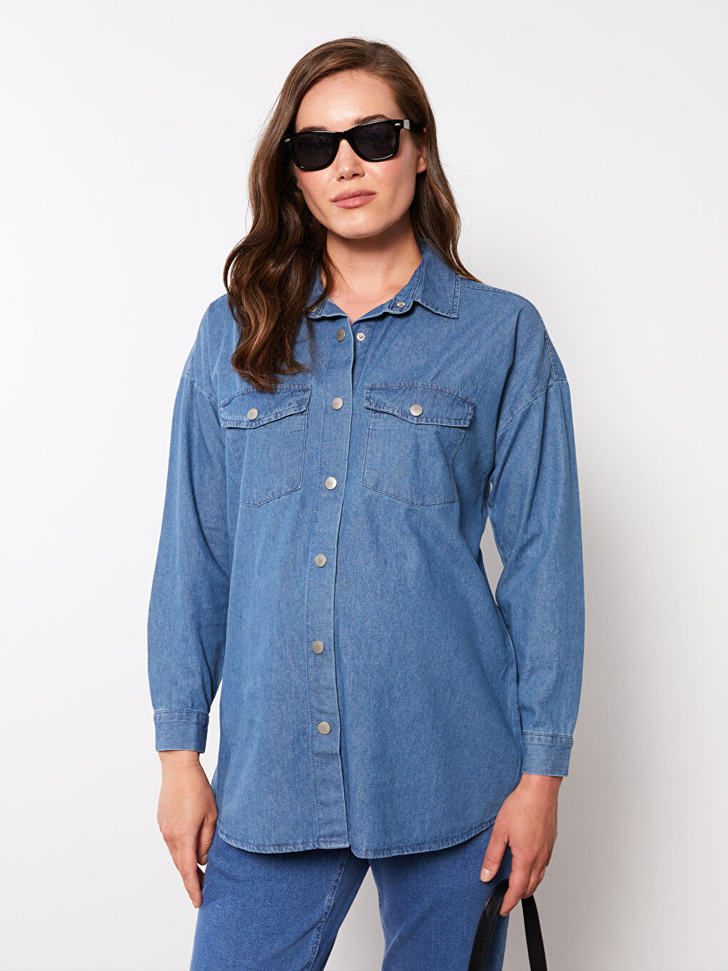 Cămașă din denim pentru maternitate Rodeo cu nasturi, mânecă lungă, lejeră-2