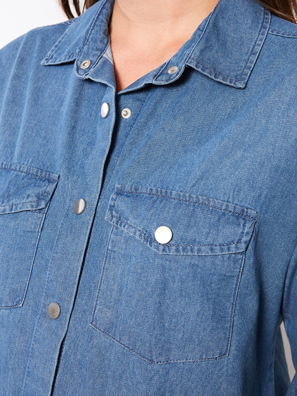 Cămașă din denim pentru maternitate Rodeo cu nasturi, mânecă lungă, lejeră-3