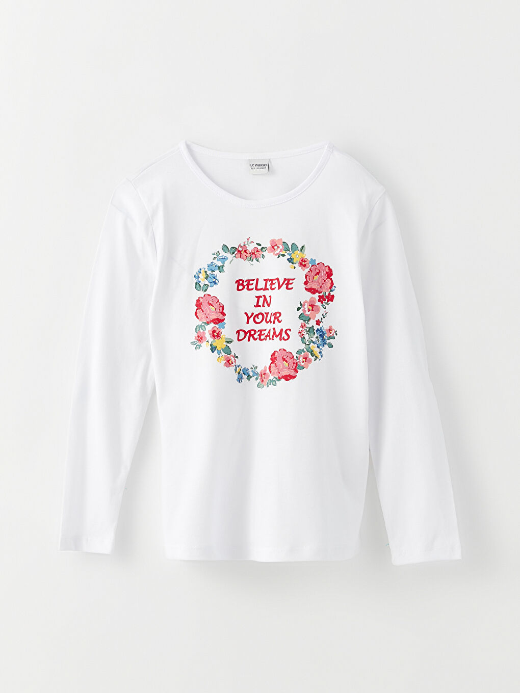 Crew Neck Printed Long Sleeve Cotton Girl T-shirt