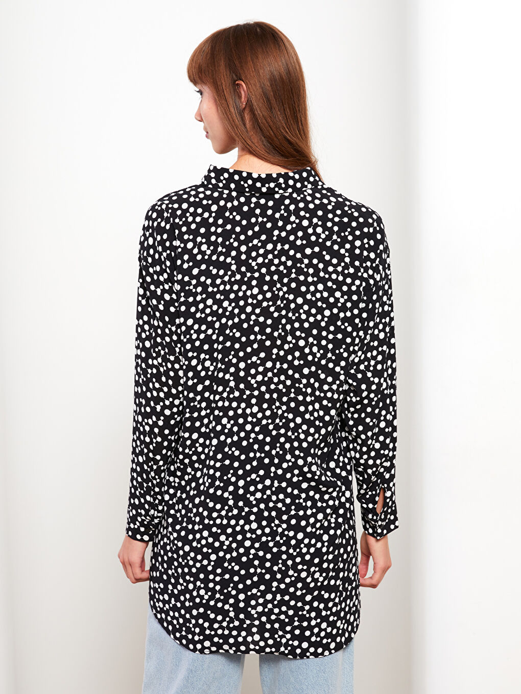 Siyah Desenli Uzun Kollu Viskon Kadın Gömlek-4