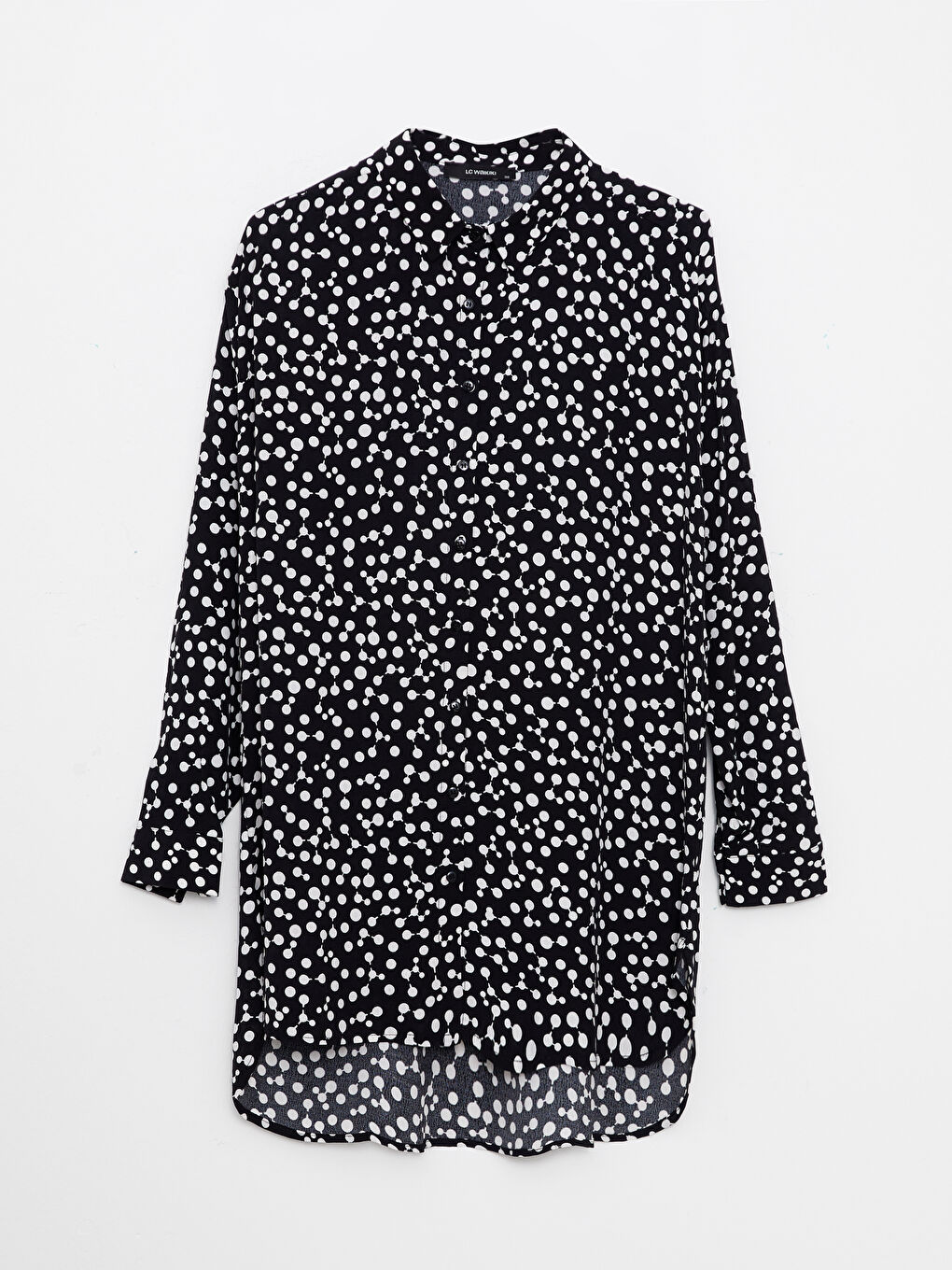 Siyah Desenli Uzun Kollu Viskon Kadın Gömlek-5