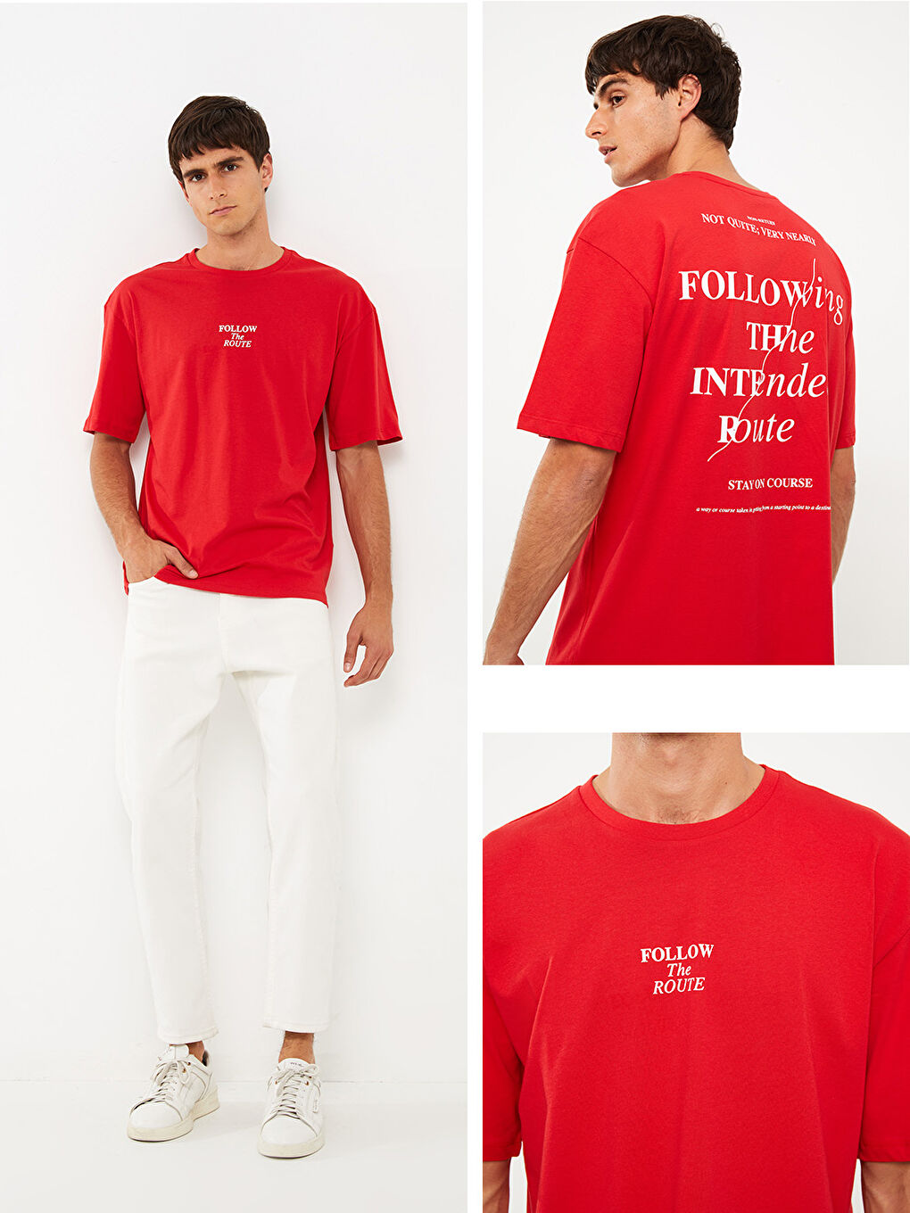 Kırmızı Bisiklet Yaka Kısa Kollu Baskılı Penye Erkek Tişört