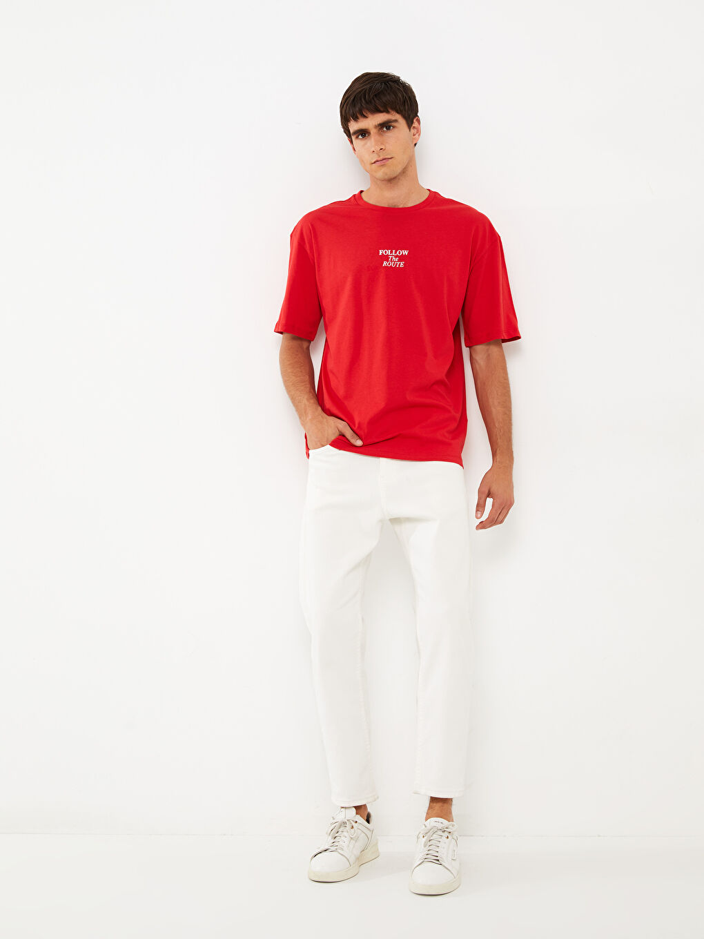 Kırmızı Bisiklet Yaka Kısa Kollu Baskılı Penye Erkek Tişört-2