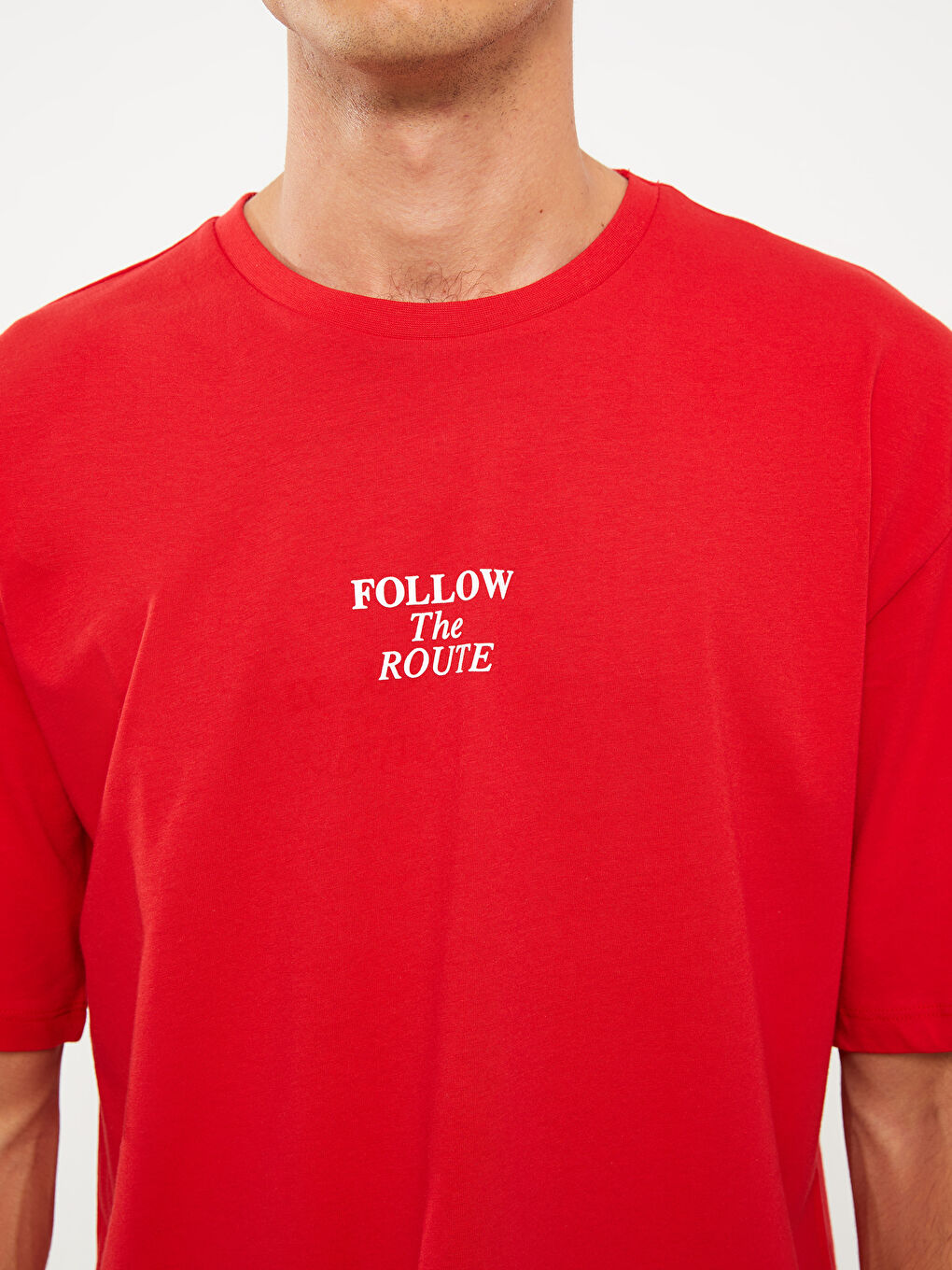 Kırmızı Bisiklet Yaka Kısa Kollu Baskılı Penye Erkek Tişört-4