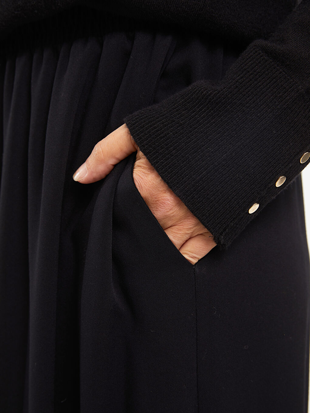 جيبة سادة بقصة A-Line بخصر مرن للسيدات-3