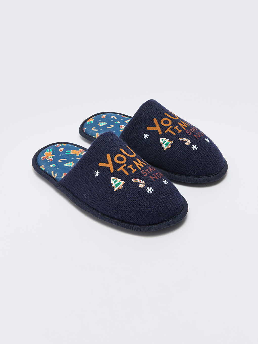 Lacivert Yılbaşı Baskılı Erkek Ev Terliği