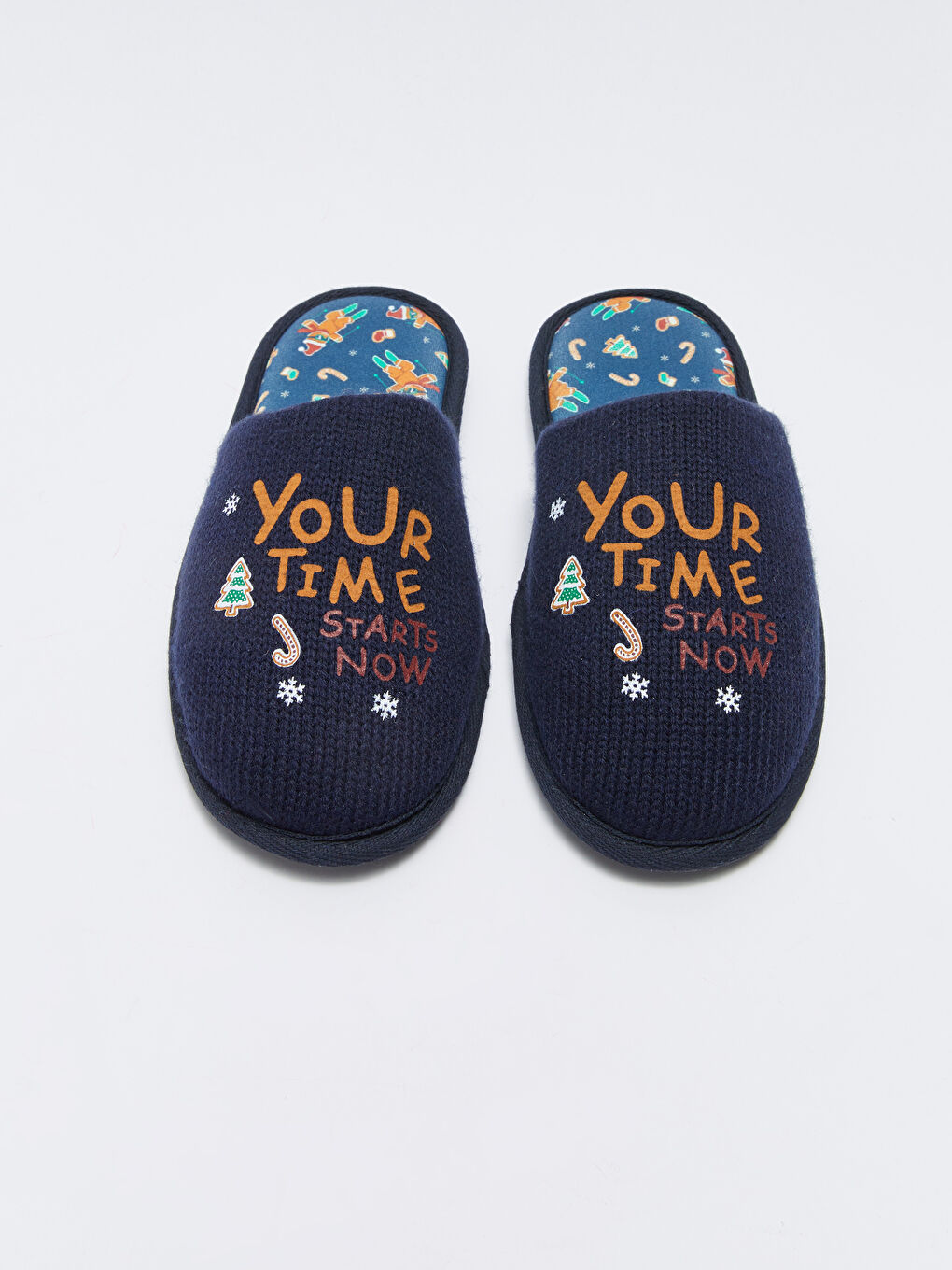 Lacivert Yılbaşı Baskılı Erkek Ev Terliği-2