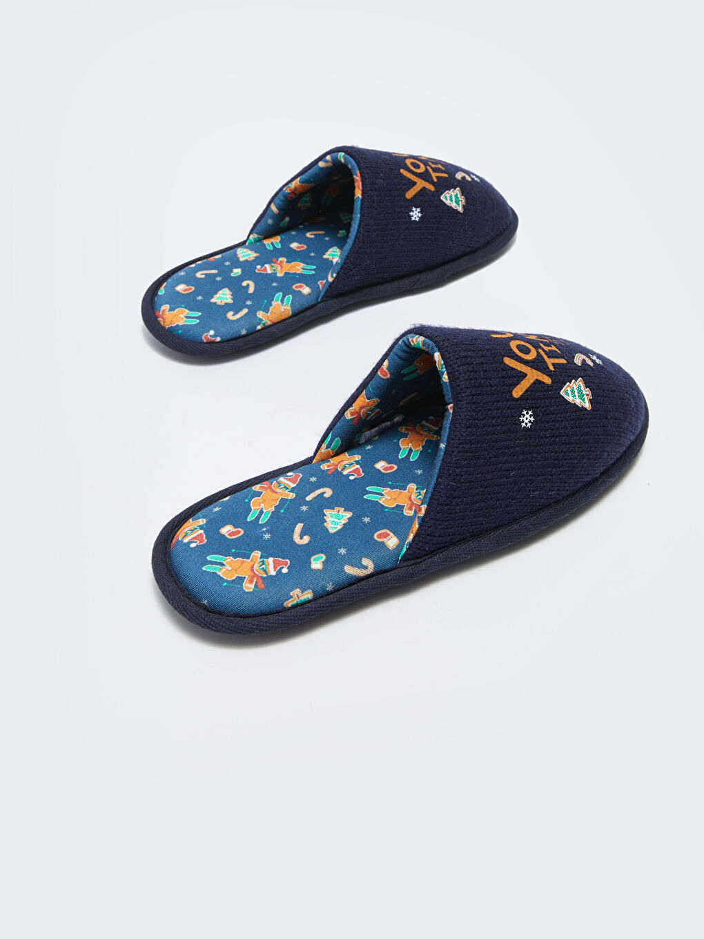 Lacivert Yılbaşı Baskılı Erkek Ev Terliği-4