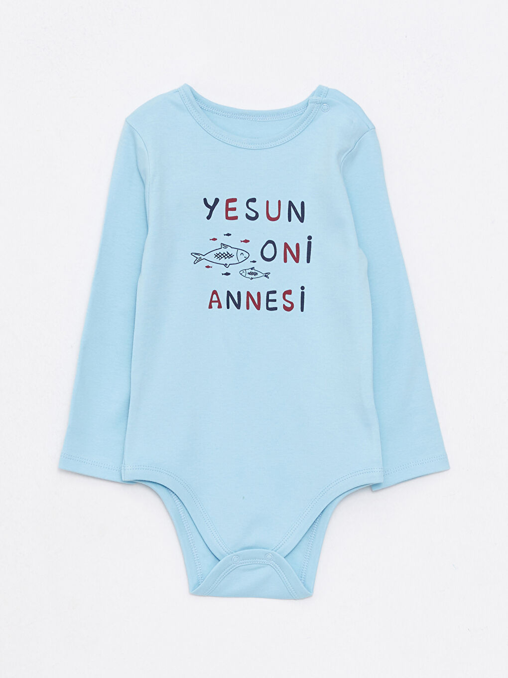 Mavi Bisiklet Yaka Uzun Kollu Baskılı Erkek Bebek Çıtçıtlı Bodysuit  2'li-2