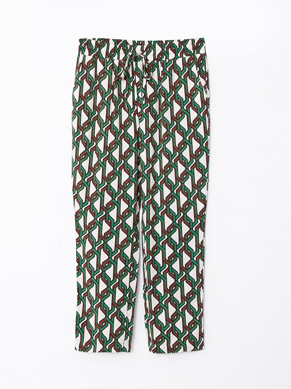 Yeşil Beli Lastikli Desenli Kadın Pantolon