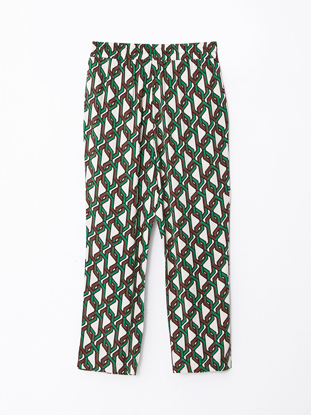 Yeşil Beli Lastikli Desenli Kadın Pantolon-1