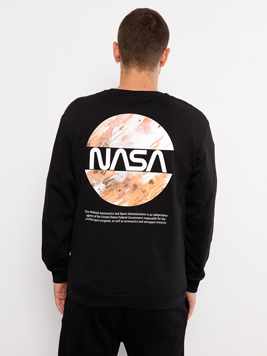 XSIDE Siyah Bisiklet Yaka Uzun Kollu Nasa Baskılı Erkek Sweatshirt - 4