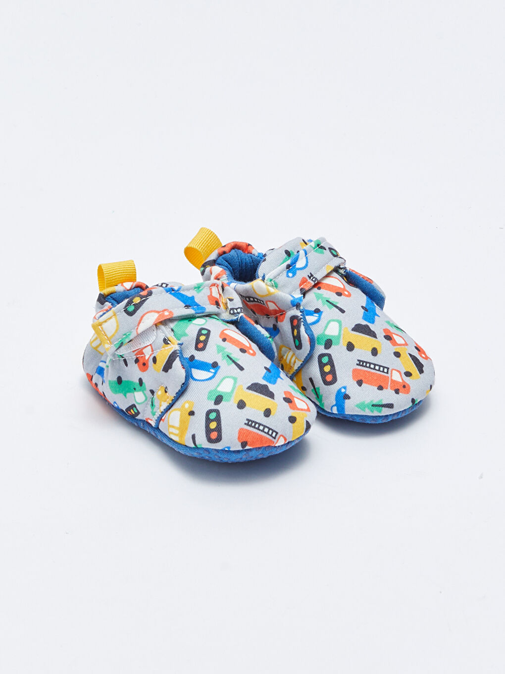 Gri Baskılı Cırt Cırtlı Erkek Bebek Yürüme Öncesi Ev Ayakkabısı