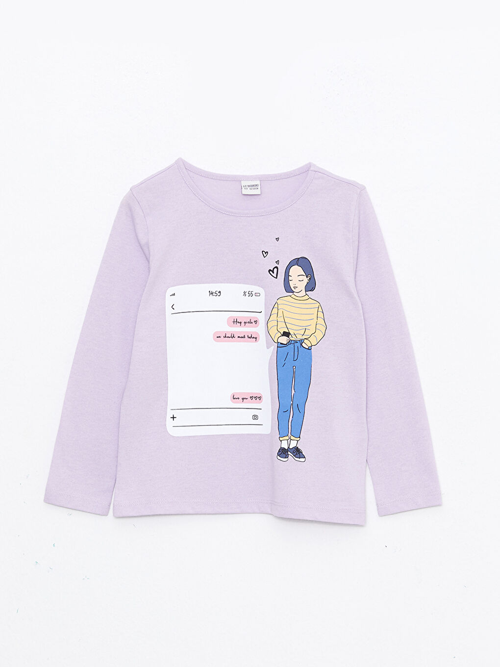 LCW ECO Crew Neck Printed Long Sleeve Girls' T-Shirt -W2FN87Z4-RW9