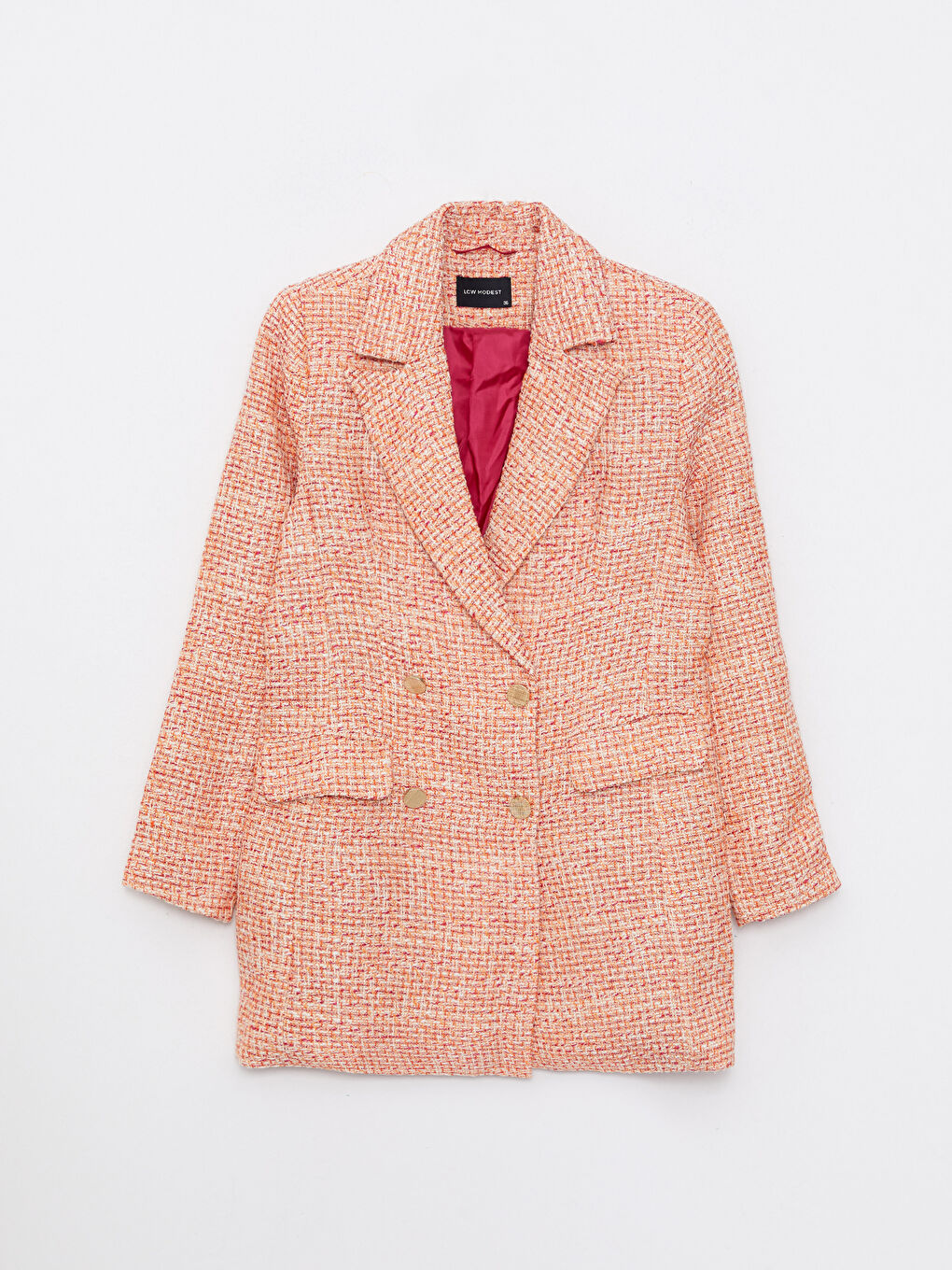 Self-Patterned Long Sleeve Tweed Women's Blazer Jacket-5