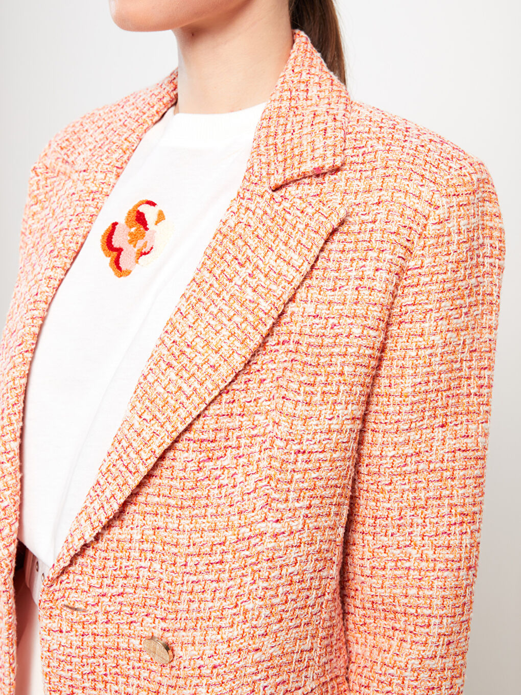 Self-Patterned Long Sleeve Tweed Women's Blazer Jacket-3
