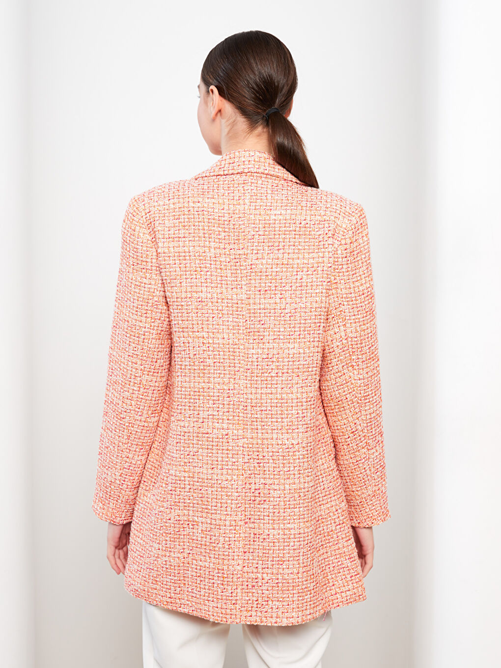 Self-Patterned Long Sleeve Tweed Women's Blazer Jacket-4