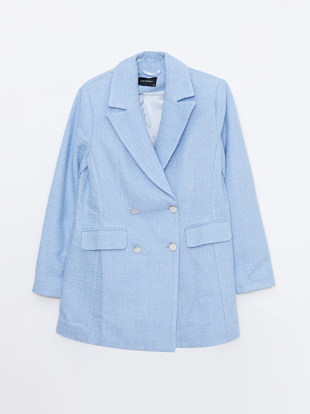 Mavi Düz Uzun Kollu Kadın Tüvit Blazer Ceket-5