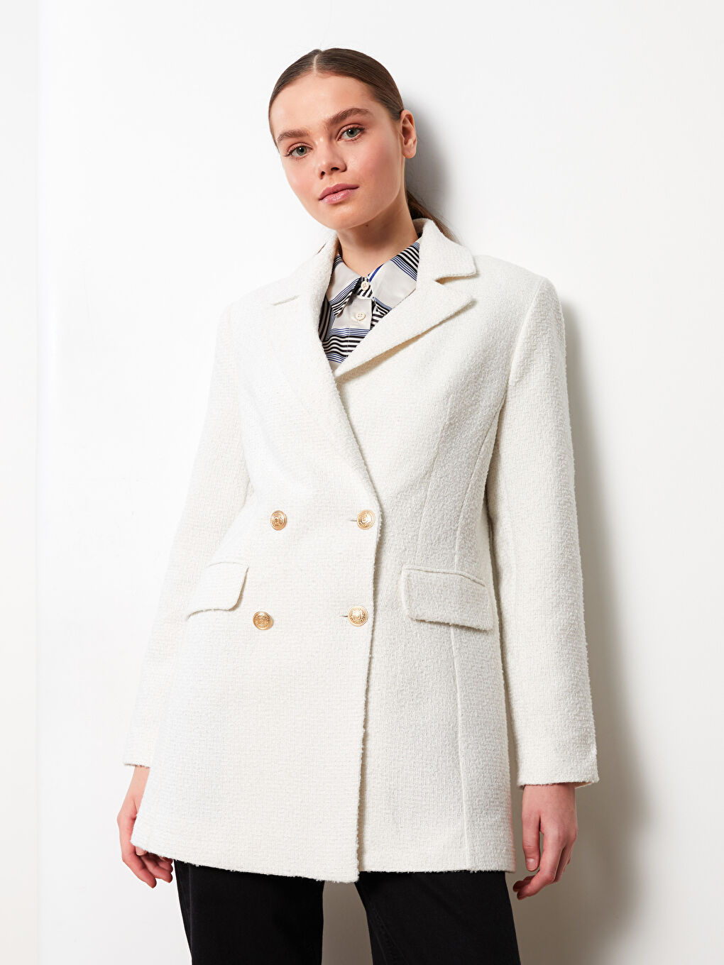 جاكيت بليزر تيويد كم طويل للسيدات-1