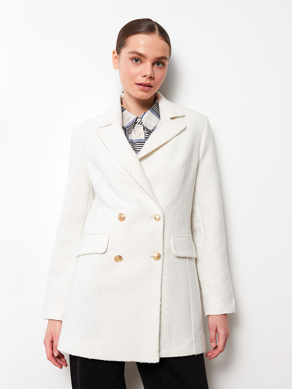 جاكيت بليزر تيويد كم طويل للسيدات-2