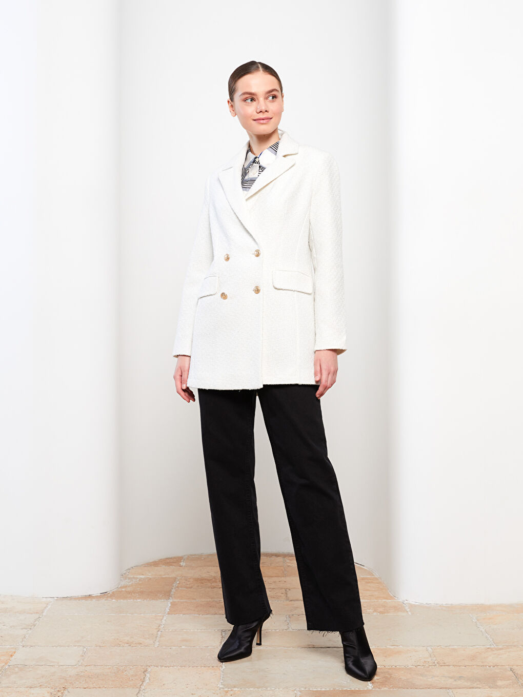 جاكيت بليزر تيويد كم طويل للسيدات-3