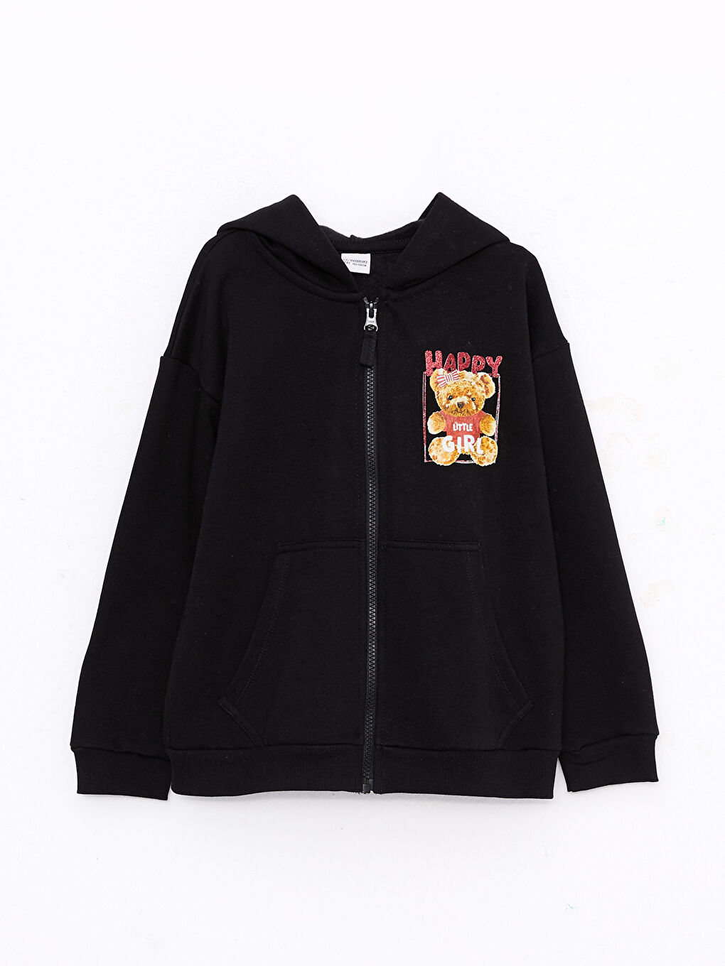 سويت شيرت بسحاب مطبوع بكابوش كم طويل للبنات