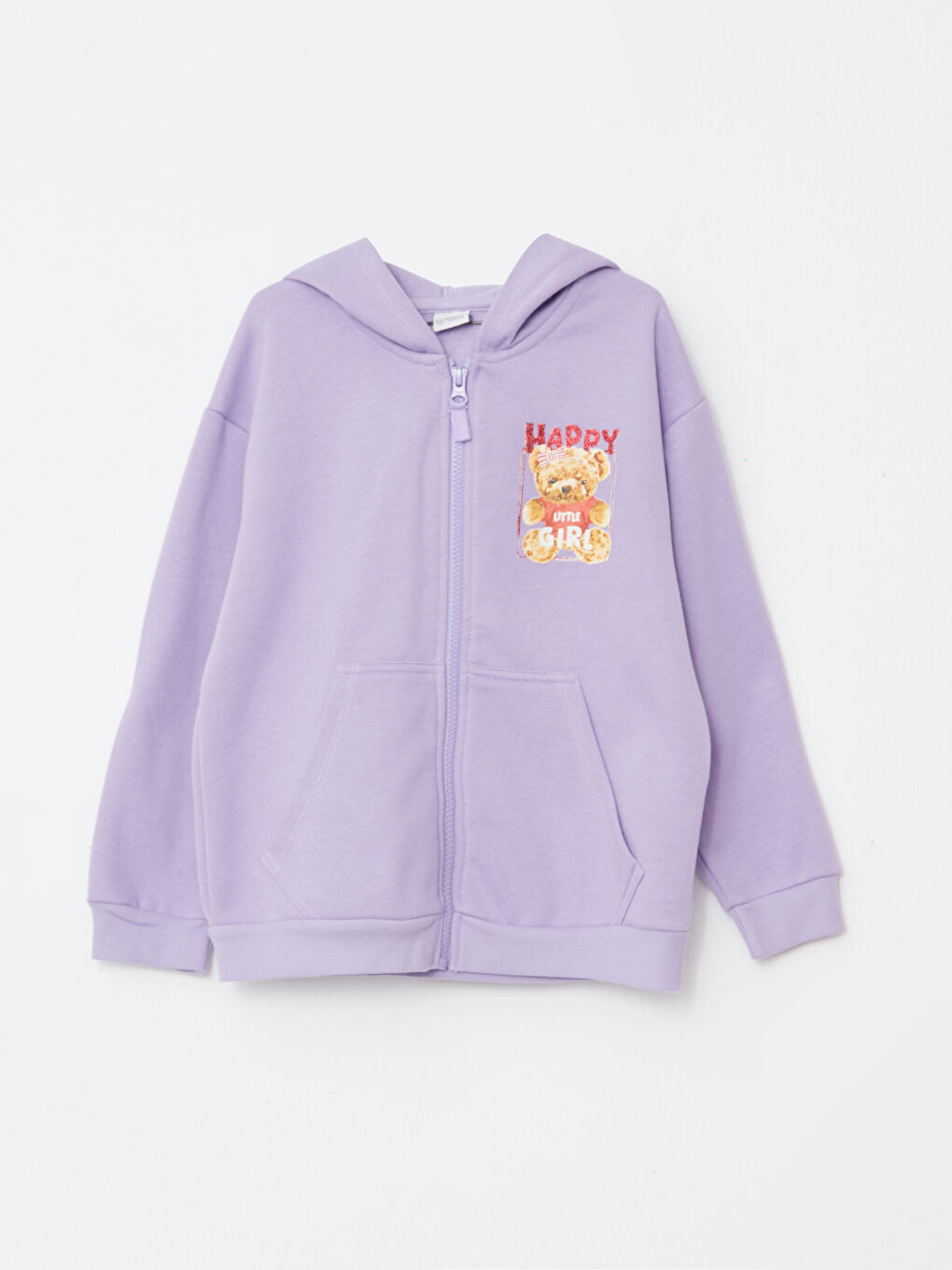 Hooded Printed Long Sleeve Girls' Zippered Sweatshirt