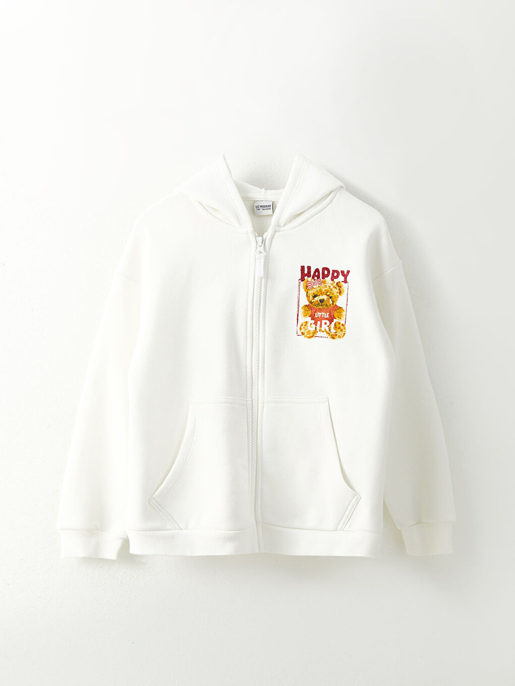 سويت شيرت بسحاب مطبوع بكابوش كم طويل للبنات