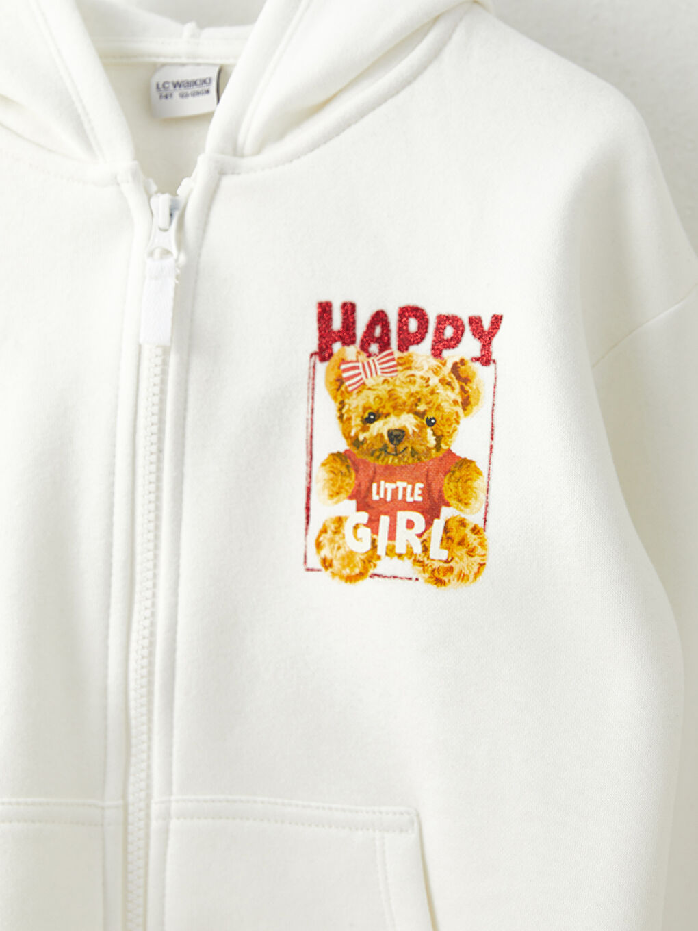 سويت شيرت بسحاب مطبوع بكابوش كم طويل للبنات-2