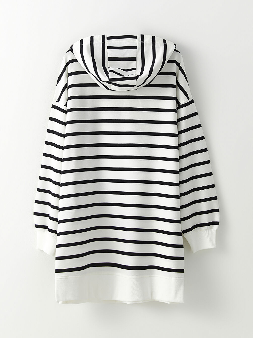 Siyah Kapüşonlu Çizgili Uzun Kollu Oversize Kadın Sweatshirt Tunik-7