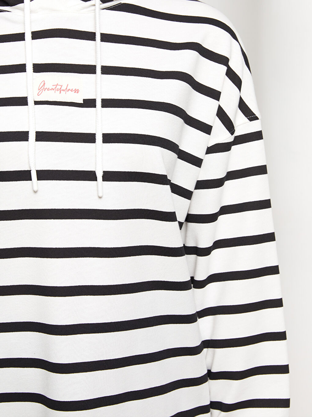 Siyah Kapüşonlu Çizgili Uzun Kollu Oversize Kadın Sweatshirt Tunik-3