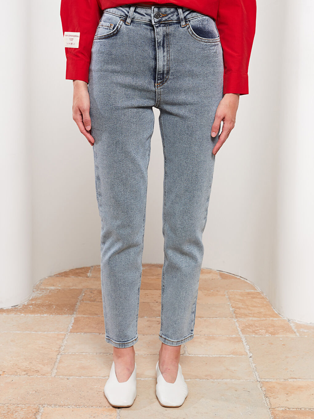 İndigo Mom Fit Cep Detaylı Kadın Rodeo Jean Pantolon-3