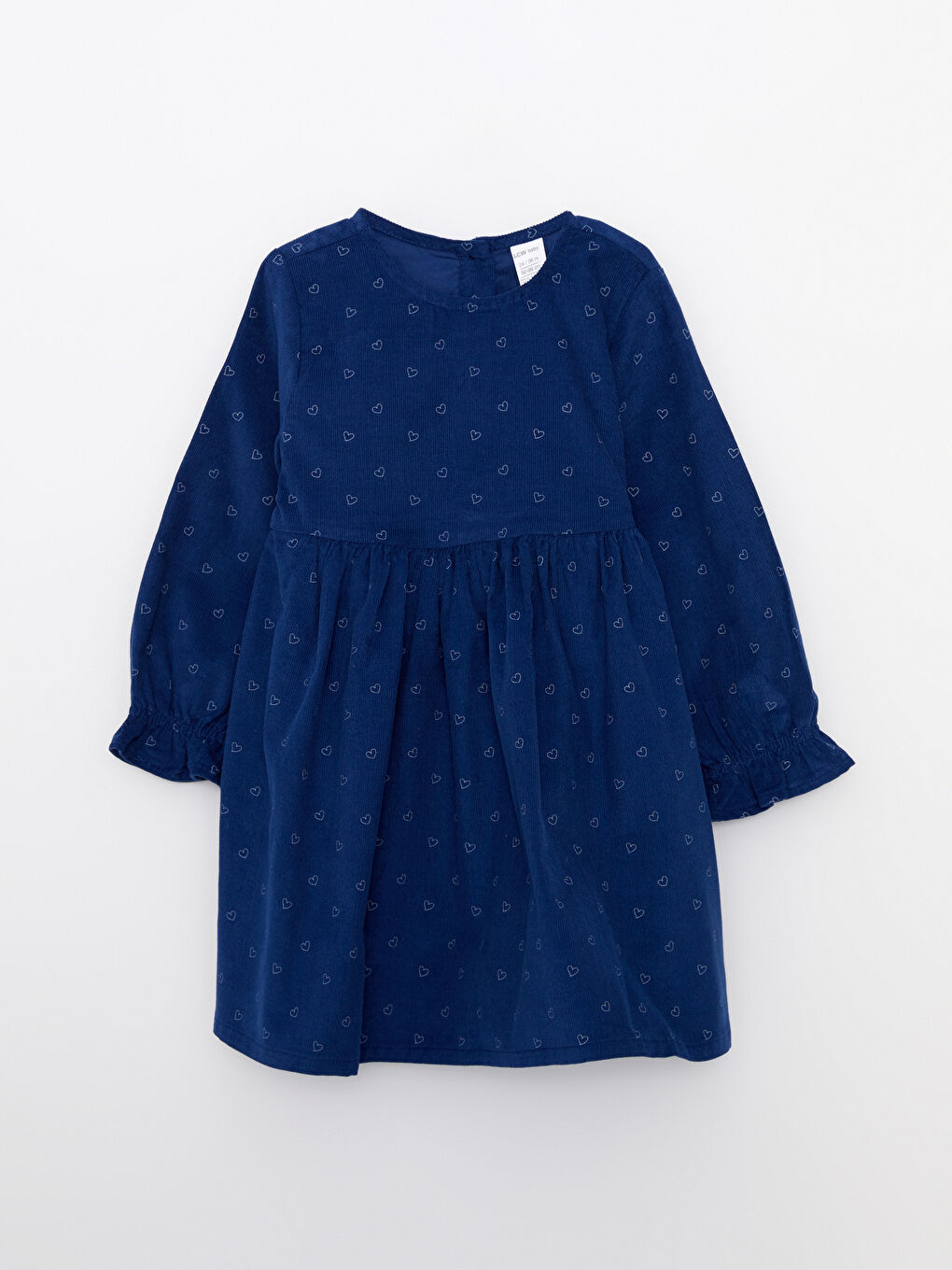 Mavi Bisiklet Yaka Uzun Kollu Desenli Kadife Kız Bebek Elbise