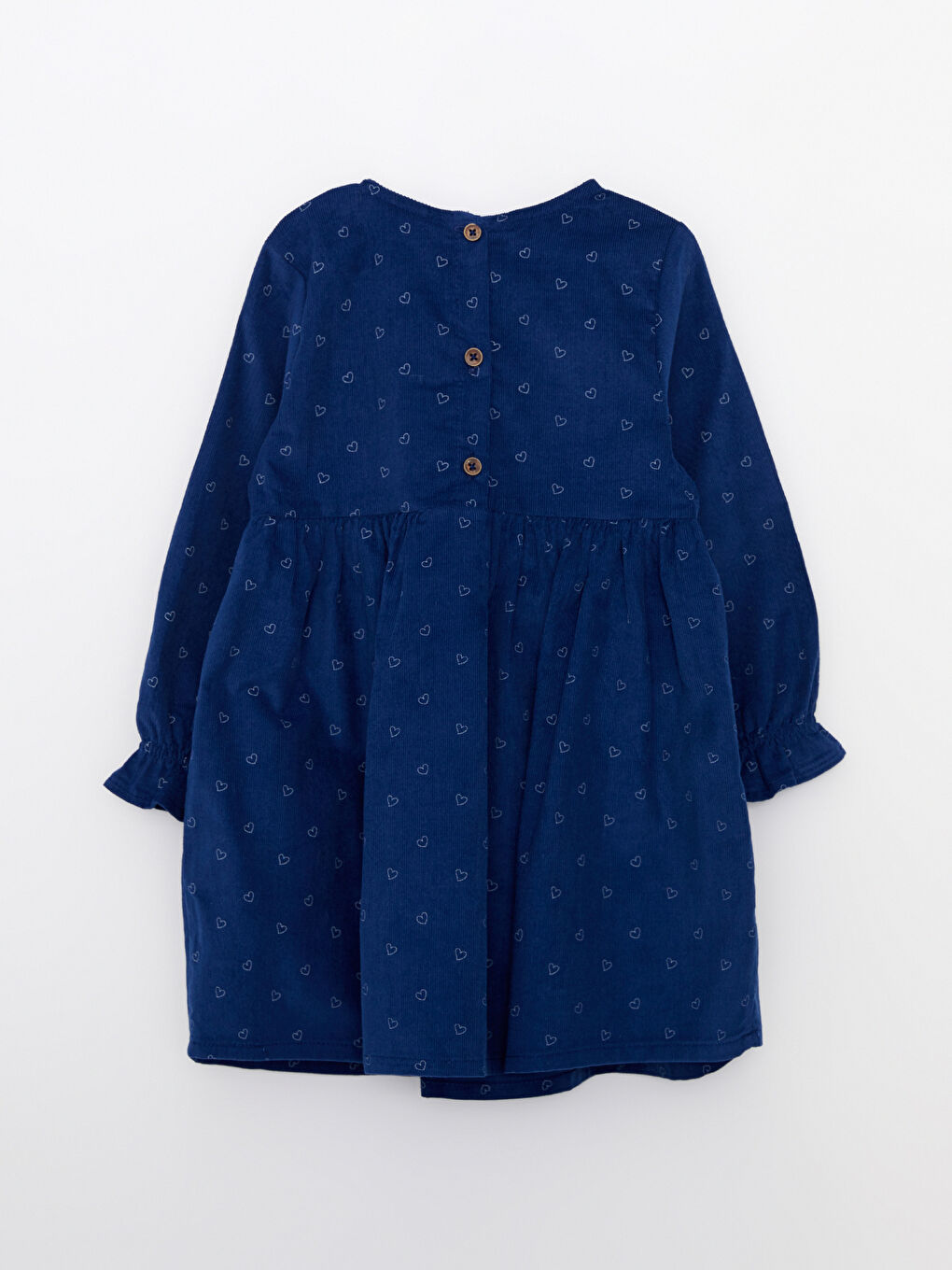 Mavi Bisiklet Yaka Uzun Kollu Desenli Kadife Kız Bebek Elbise-1