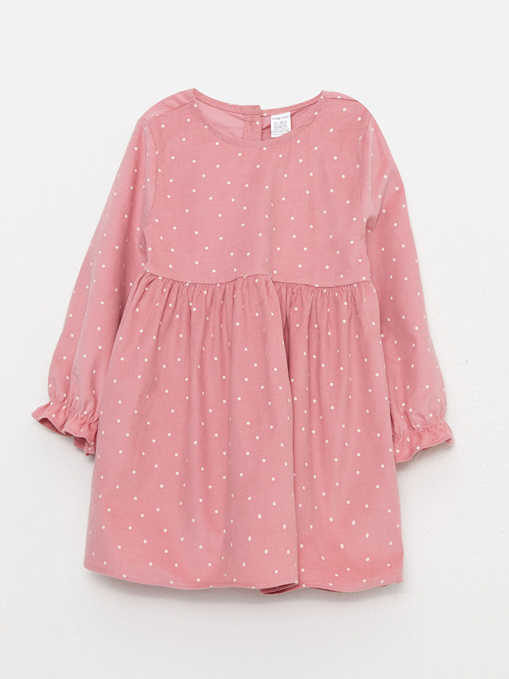 Pembe Bisiklet Yaka Uzun Kollu Desenli Kadife Kız Bebek Elbise