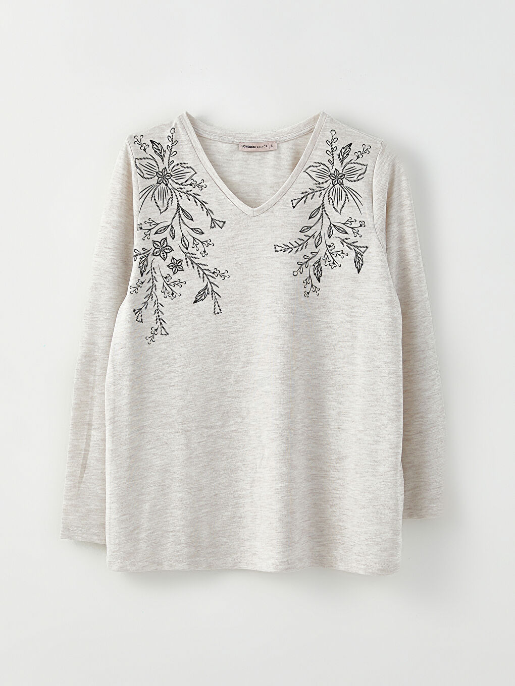 V-Neck Printed Long Sleeve Women's T-Shirt-5