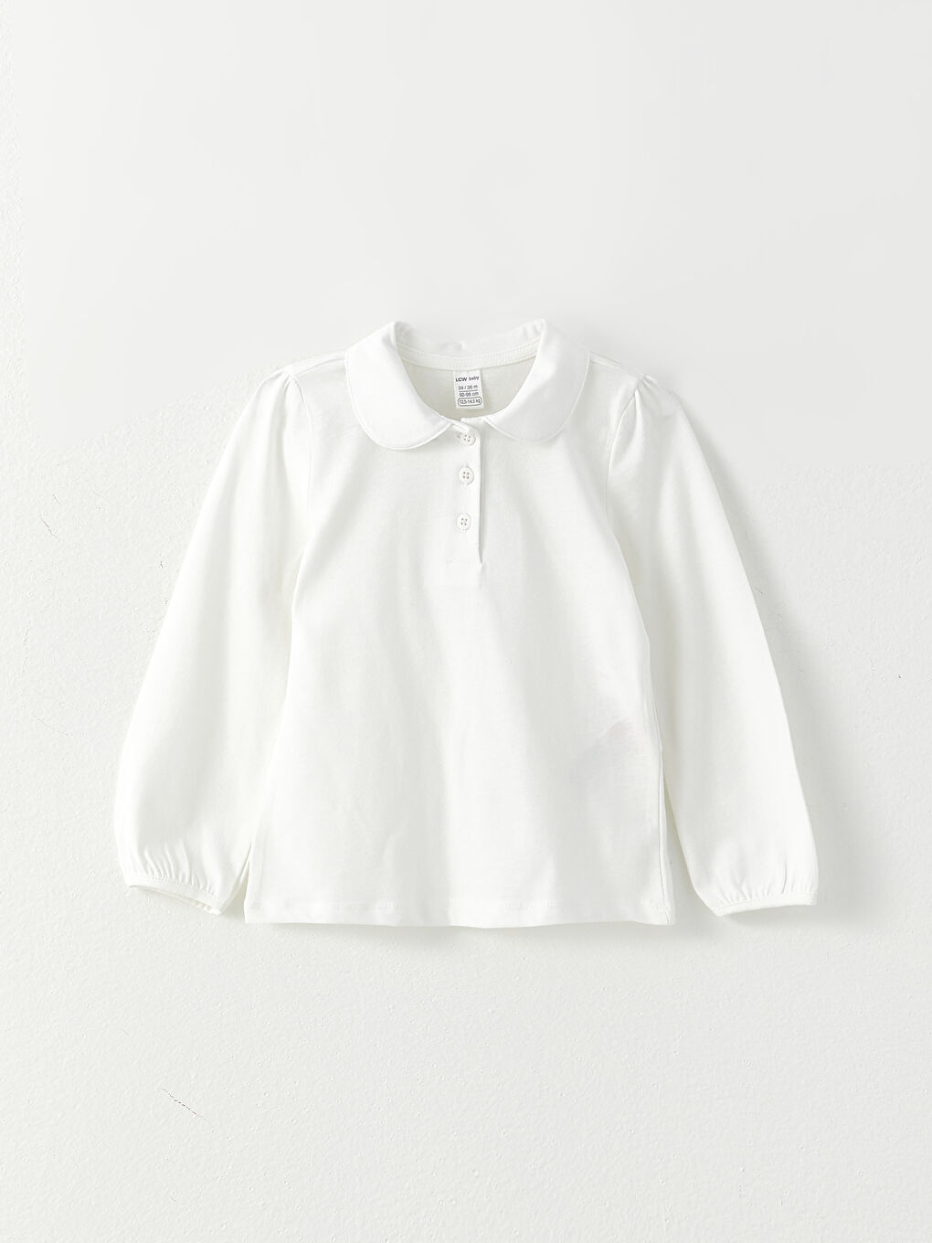 Ekru Polo Yaka Uzun Kollu Basic Pamuklu Kız Bebek Tişört