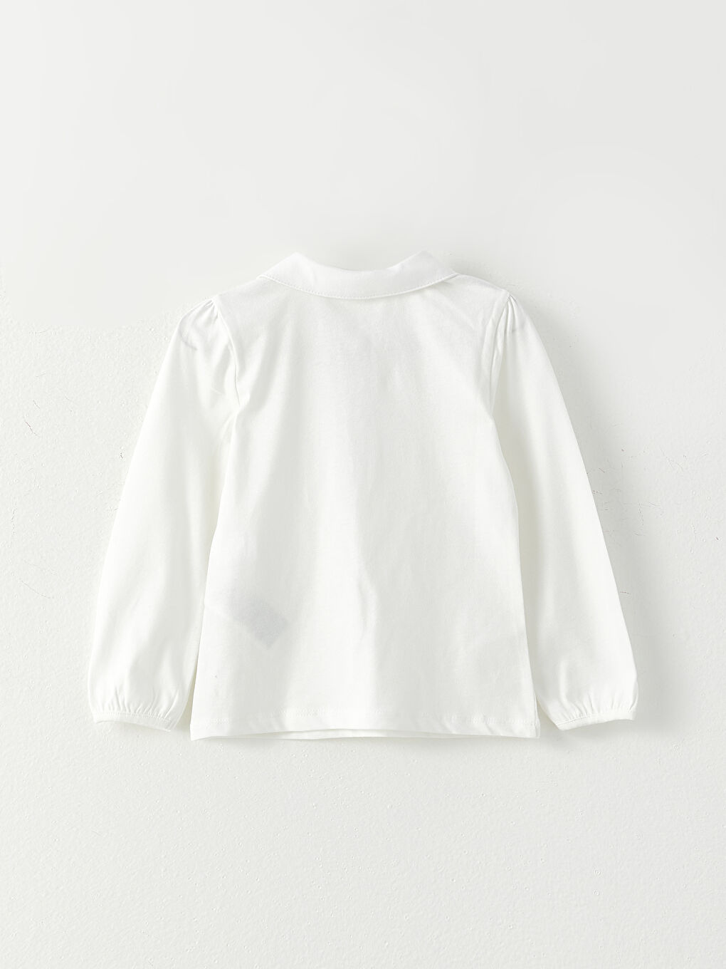 Ekru Polo Yaka Uzun Kollu Basic Pamuklu Kız Bebek Tişört-1